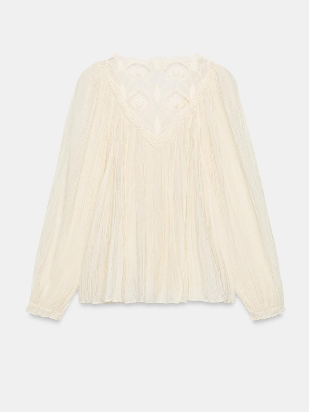 NWT Zara ZW Collection Embroidered Crinkle Blouse Ecru M - Picture 11 of 12